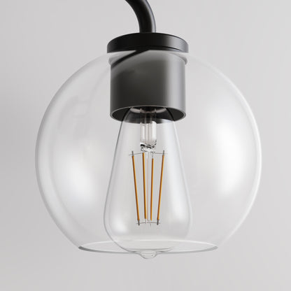 YANSUN 22.7 in. 3 Light Black Vanity Light with Clear Globe Shades Modern Round Wall Mount Wall Light for Bathroom E26 Base