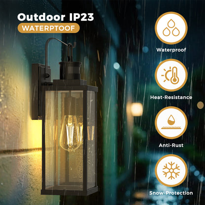 YANSUN Modern 18 in. 1-Light Black Outdoor Wall Sconce with Glass Shade, Dusk to Dawn and Motion Sensor, 2-Pack