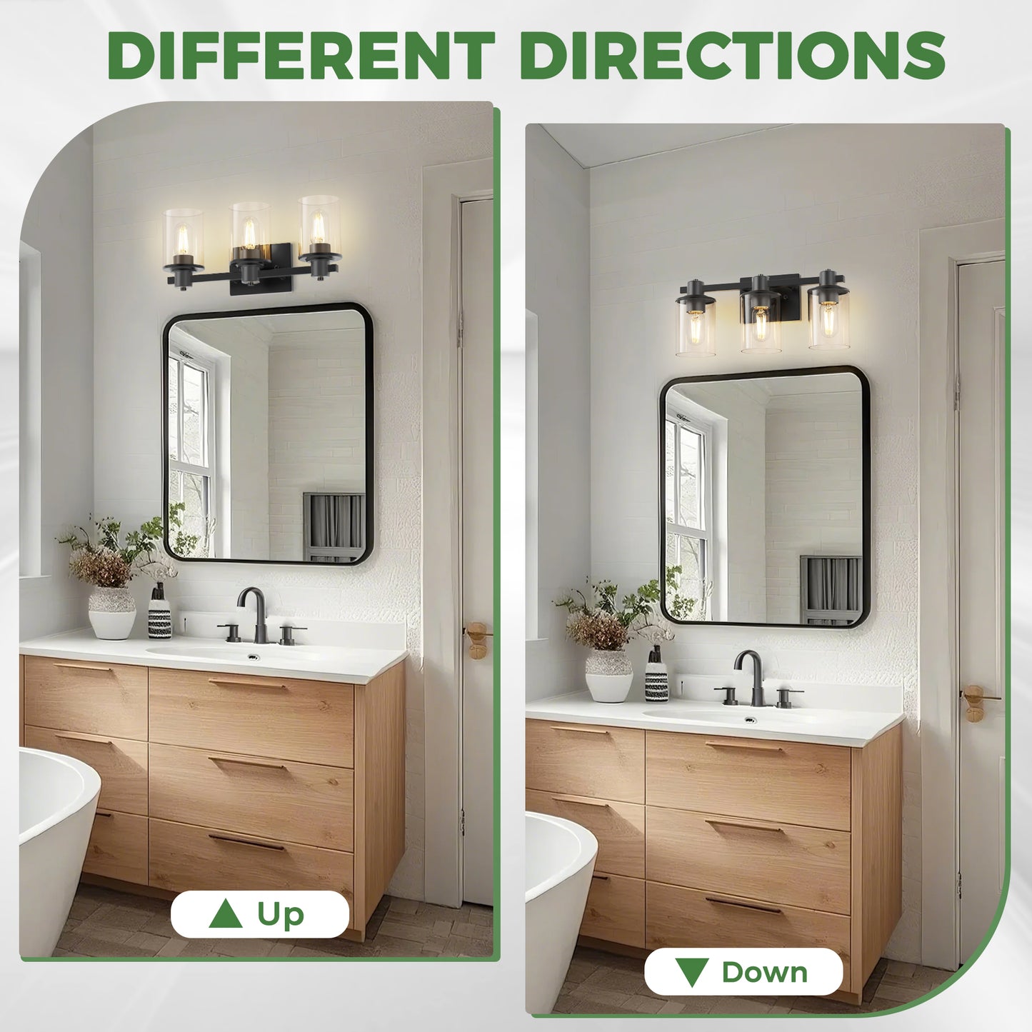 YANSUN 20 in. 3-Light Matte Black Damp Rated Vanity Light Clear Glass Shade with Dimmable No Bulbs Included