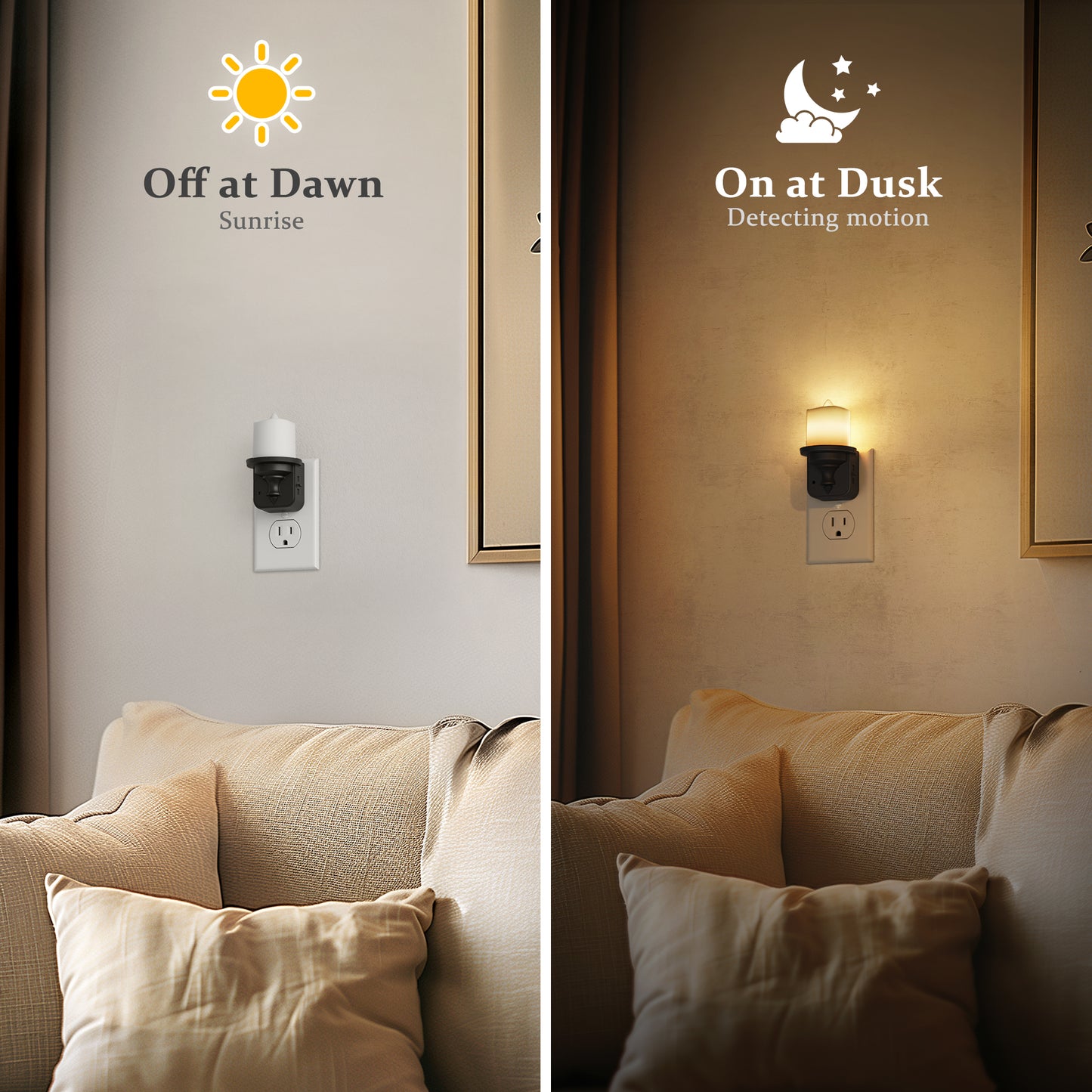 YANSUN 2-Pack 1W Dusk to Dawn Plug-in Night Lights 2700K Warm White Candle Style LED Night Lights with Dimmer for Bedroom Hallway Bathroom