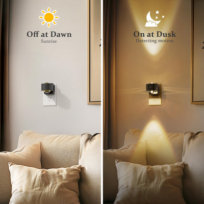 YANSUN 2W Integrated LED Plug-In Night Light, Black Short Square Cylinder Lens, Warm 3000K, Up & Down Beam, 2-Pack