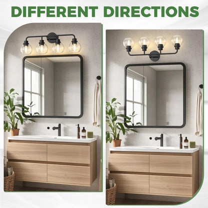 YANSUN 4-Light Black Vanity Light Fixture with Clear Globe Glass Shades Modern Bathroom Wall Sconce E26