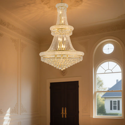 YANSUN 32in.Gold Crystal Chandelier 27-Light French Empire LED Bulbs Included Adjustable Chain 3000K Warm Light for Living Room Dining Room Foyer