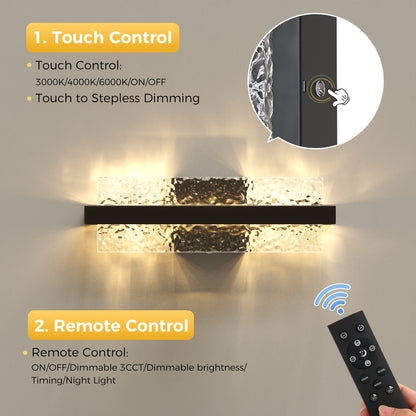 YANSUN 5 in. 2-Pack Black Square Integrated LED Vanity Light with Remote, Dimmable Modern Wall Sconce for Bedroom or Hallway