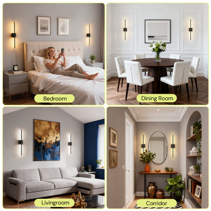 YANSUN 28.3 in. 2-Pack 2-Light Black LED Wall Sconce, Indoor Modern Strip Lights with Remote, Dimmable 3-Color Night Light