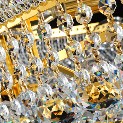 YANSUN 32in.Gold Crystal Chandelier 27-Light French Empire LED Bulbs Included Adjustable Chain 3000K Warm Light for Living Room Dining Room Foyer