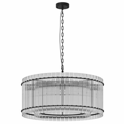 YANSUN 37in. Black 2-Tier 8-Light Water Ripple Crystal Chandelier Modern Ceiling Light for Dining Room Living Room Bedroom Foyer High Ceiling