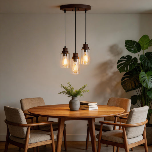 YANSUN 3-Light Oil Rubbed Bronze Kitchen Island Pendant Light with Clear Glass Shade Traditional E26 Ceiling Light Fixture