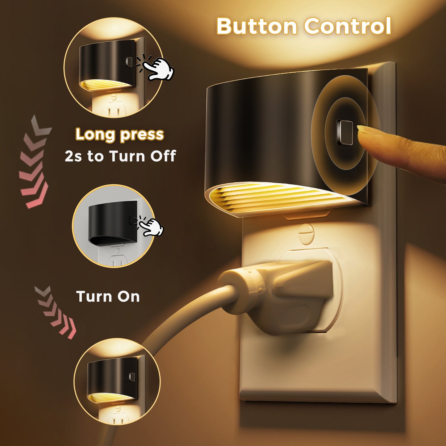 YANSUN 1-Watt Color Changing Integrated LED Semi-Crescent Wall-Like Night Light, Button Adjustable, Light Sensor, 2-Pack