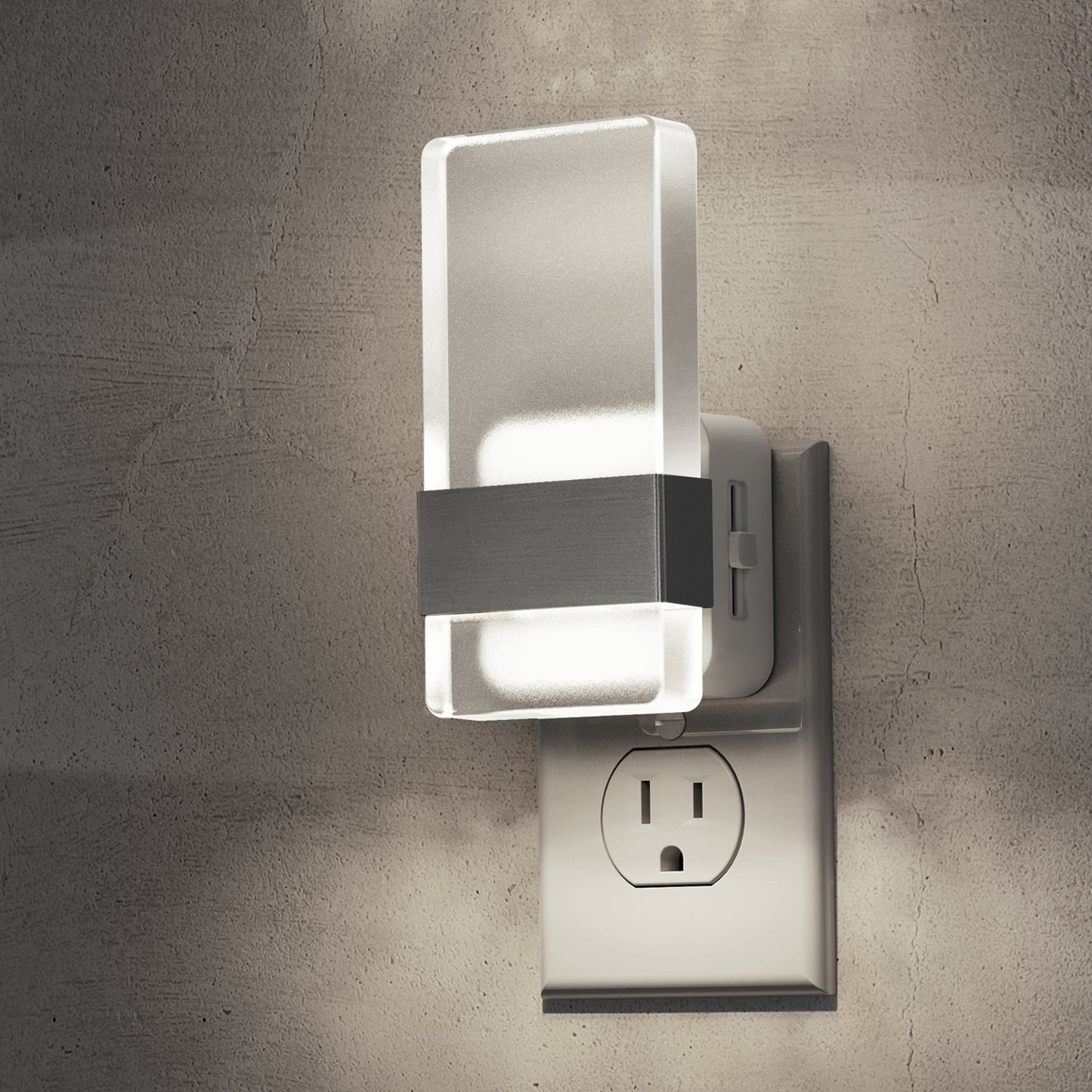 YANSUN 2-Pack Plug-In Night Lights with Frosted Acrylic Columns, Brushed Nickel Finish, 5000K White Light, Dimmable