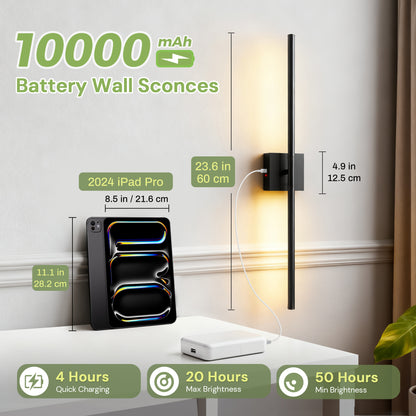 YANSUN 28.3 in. 2-Pack 2-Light Black LED Wall Sconce, Indoor Modern Strip Lights with Remote, Dimmable 3-Color Night Light