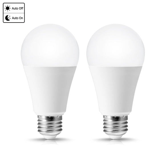 12W Dusk to Dawn Light Bulbs, 1000LM(100W Equivalent), 5000K Daylight, E26 A19 Automatic Sensor LED Bulbs, for Porch Garage Garden Patio, 2-Pack