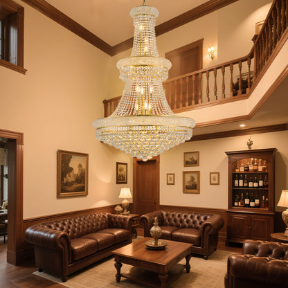 YANSUN 32in.Gold Crystal Chandelier 27-Light French Empire LED Bulbs Included Adjustable Chain 3000K Warm Light for Living Room Dining Room Foyer