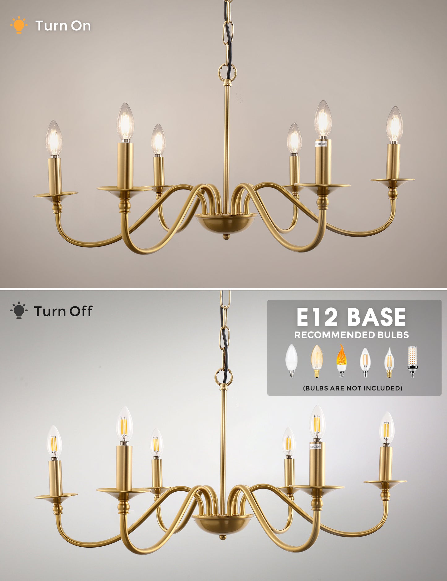 YANSUN 6-Light Gold Candle Rustic Industrial Iron Chandeliers for Dining Room Living Room