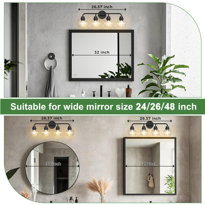 YANSUN 4-Light Black Vanity Light Fixture with Clear Globe Glass Shades Modern Bathroom Wall Sconce E26