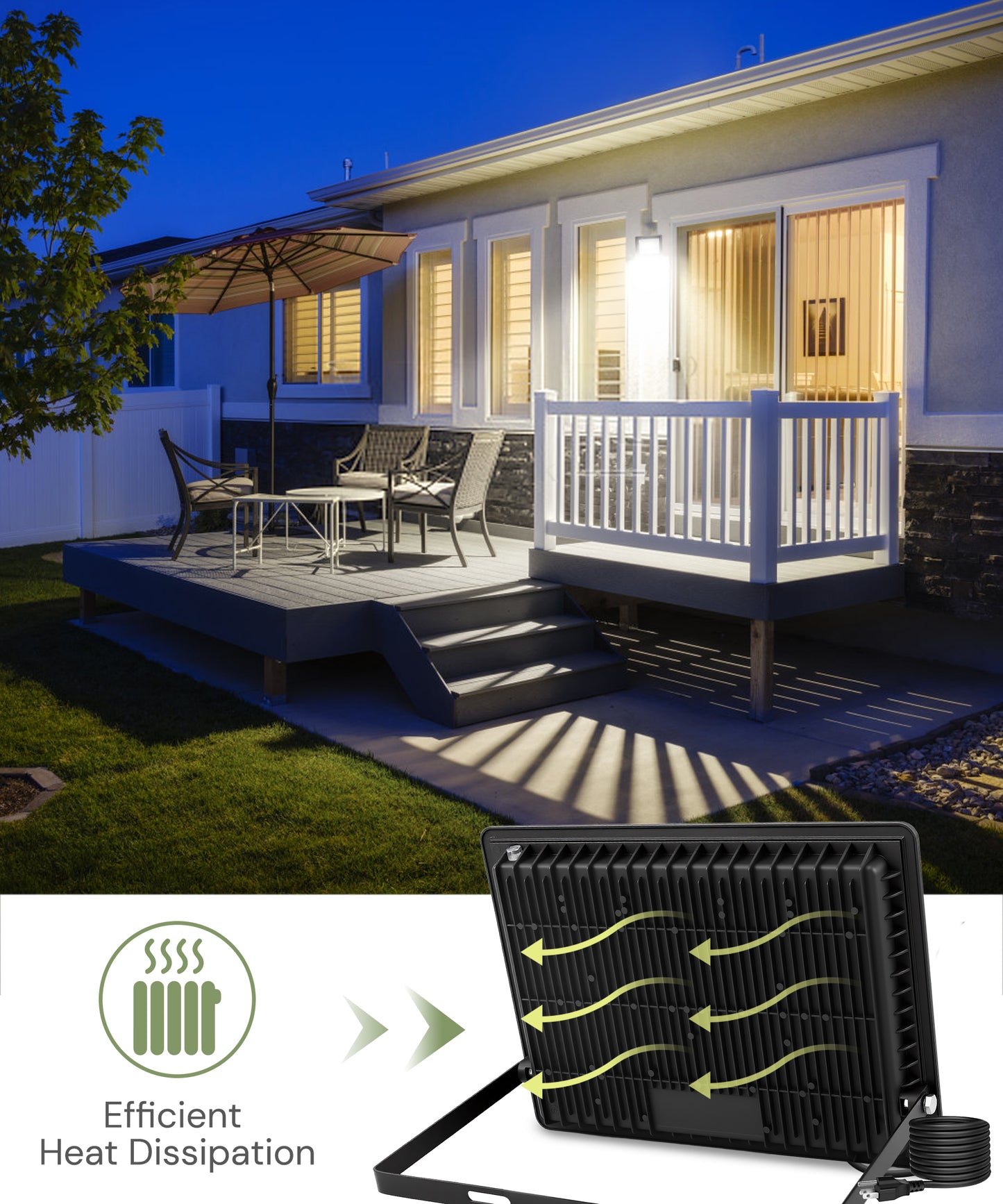 YANSUN 2-Pack High Lumen Outdoor Flood Light with Dusk to Dawn Sensor, IP66 Waterproof, 7024 Lm