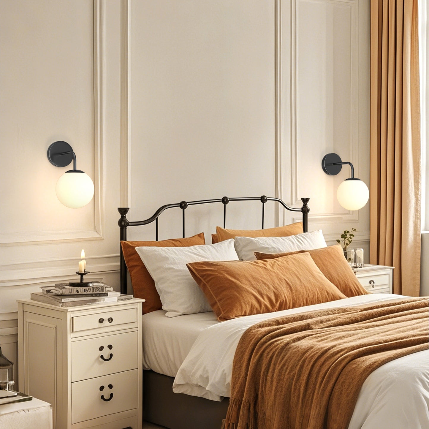 YANSUN 1-Light Modern Black Wall Sconce, E26 Socket Decorative Indoor Wall Light, Minimalist Globe-Shaped Fixture
