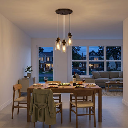 YANSUN 3-Light Oil Rubbed Bronze Kitchen Island Pendant Light with Clear Glass Shade Traditional E26 Ceiling Light Fixture