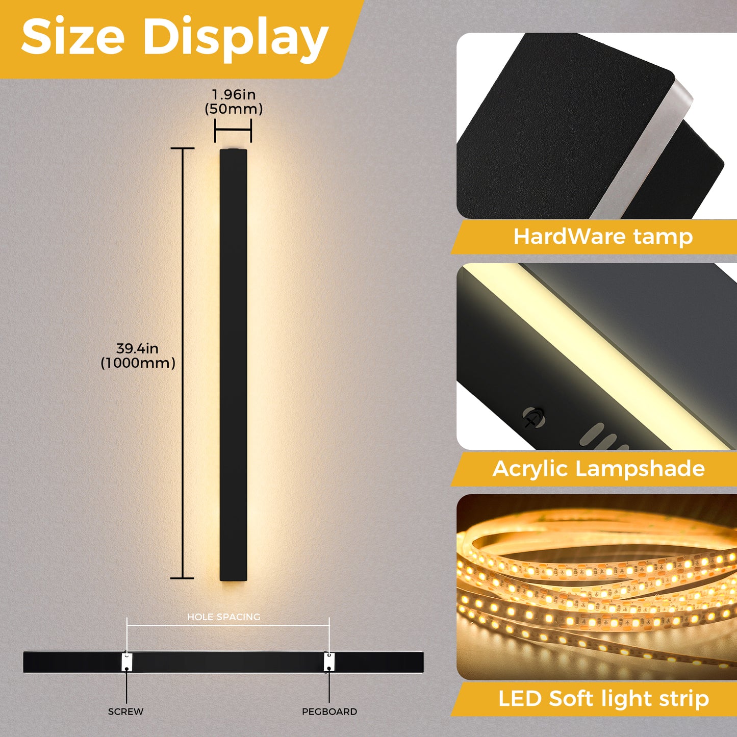 YANSUN 39.4in Outdoor LED Wall Light, Side Emitting Linear Wall Sconce, 30W 3000K Warm Light Black Exterior Fixture for Porch Patio 110V