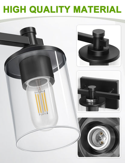 YANSUN 33 in. 5-Light Black Bathroom Vanity Light for Bathroom Bedroom or Hallway with Clear Glass Shades