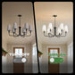 YANSUN 6-Light Industrial Black Chandelier with Tapered Fabric Shade E12 for Dining Room or Foyer Kitchen (Bulbs No Included)
