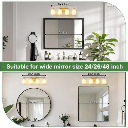 YANSUN 24 in. 4-Light KD-Style Vanity Light, ETL-Certified Copper Finish with Frosted Glass Shades, 120V Bathroom Wall Fixture