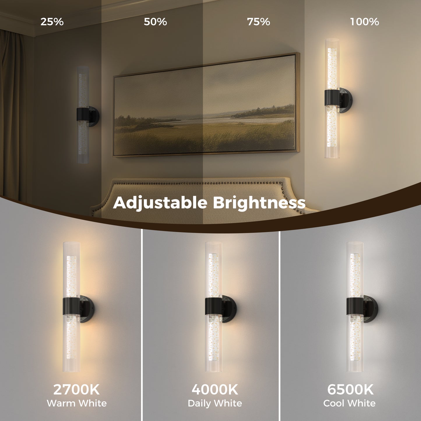 YANSUN 2-Pack Bubble Acrylic Black LED Wall Sconce Remote Control Remote Timer Dimmable Wall Light for Living Room Hallway
