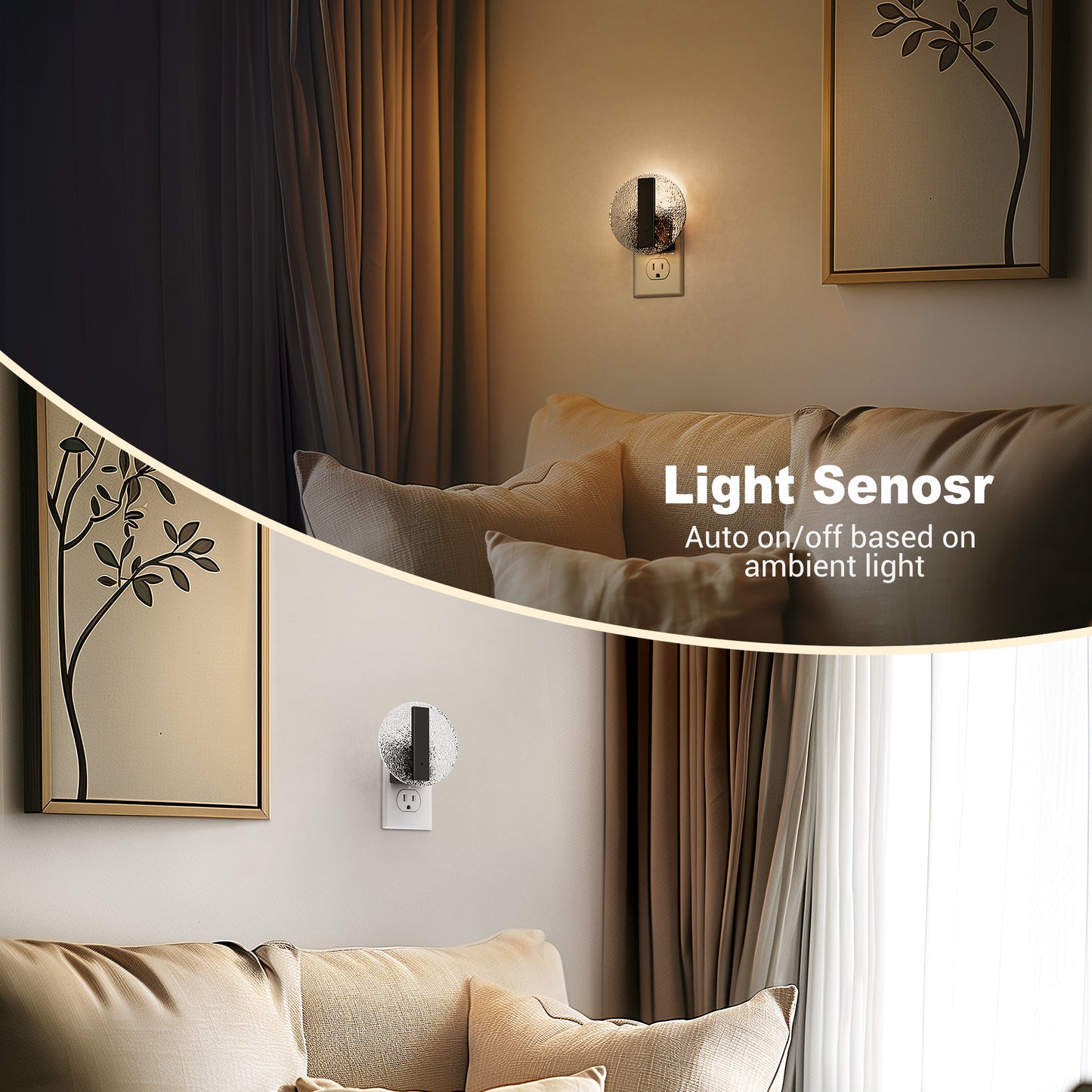 YANSUN 2-Pack Plug in Dusk to Dawn Night Light 1W Dimmable 3000K Black Acrylic Crystal Style Night Lamp