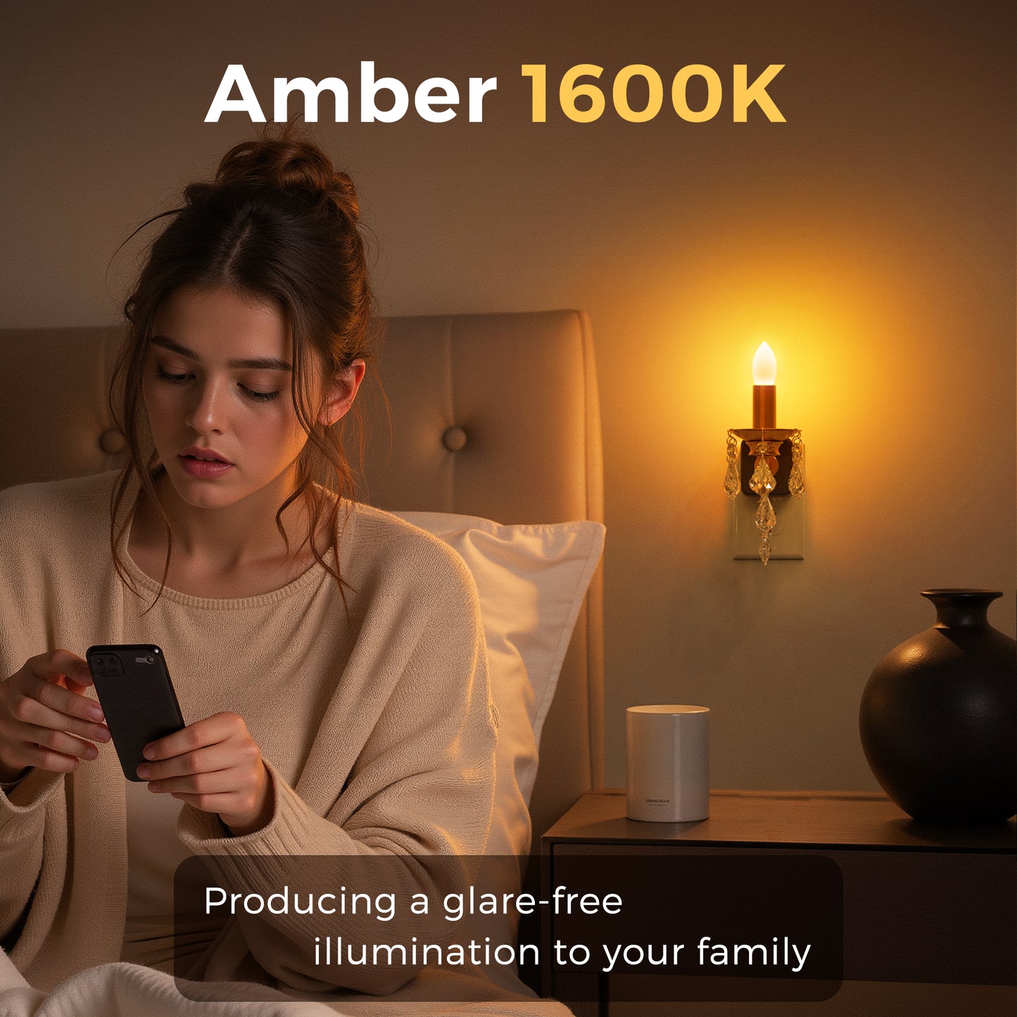 YANSUN 1W Plug-in Night Light with Amber 1600K, Dusk to Dawn Sensor, Slide Dimmer, Crystal Pendant, E12 Style
