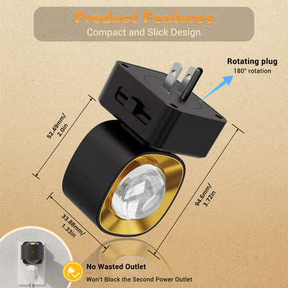 YANSUN 2W Integrated LED Plug-In Night Light, Black Short Square Cylinder Lens, Warm 3000K, Up & Down Beam, 2-Pack