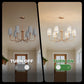 YANSUN 6-Light Chandelier with Straight Tubular Arms and Inverted Cone Fabric Shades, Gold Finish, E12 Bulbs Not Included