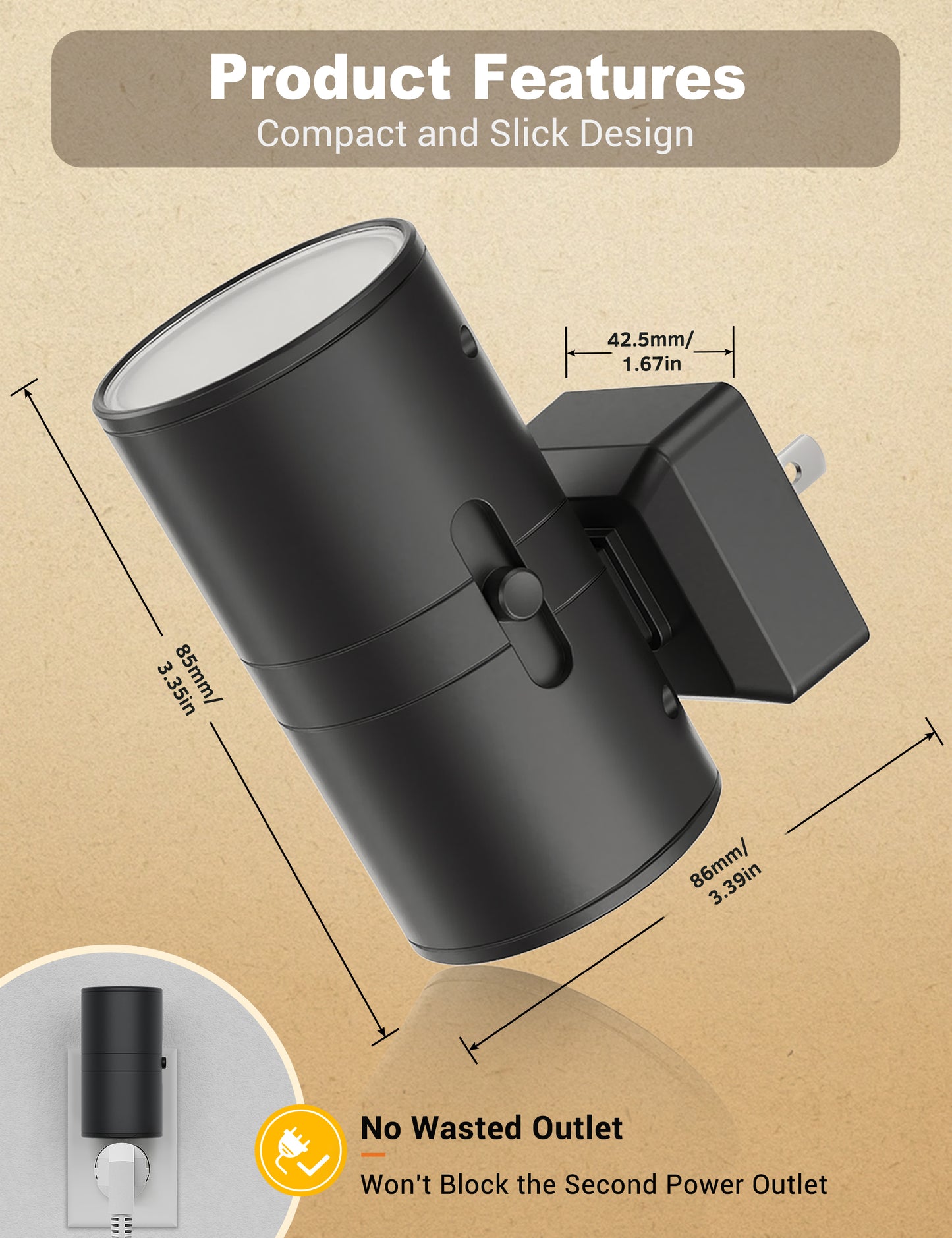YANSUN 2-Pack Cylindrical Wall Style Night Light with Black Finish, Warm White 3000K Decorative Lighting