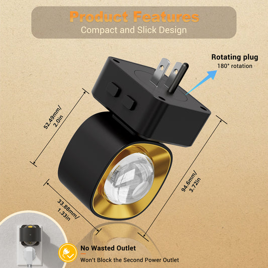YANSUN 2W Color Changing Cylinder Integrated LED Plug-In Night Light, Black, Amber+RGB+Gradient, Up & Down Beam, 2-Pack