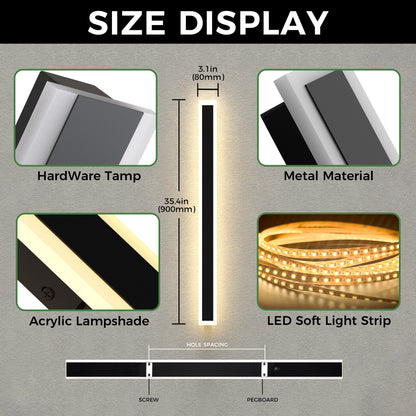 YANSUN 35.4 in. 1-Light Black Integrated LED Outdoor Wall Light Waterproof Porch Lantern Sconce 000/6000 K Color Temperature
