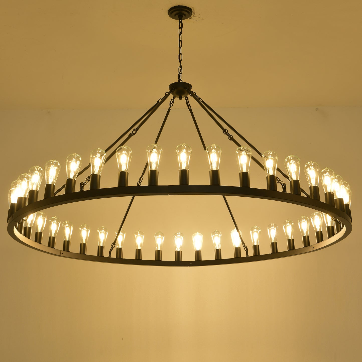 YANSUN 64in. Matte Black Wagon Wheel Chandelier 30-Light E26 Farmhouse Industrial Pendant Light for High Ceiling Dining Room (No Bulbs)