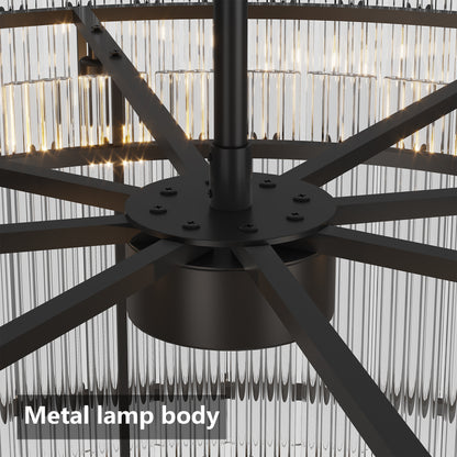 YANSUN 37in. Black 2-Tier 8-Light Water Ripple Crystal Chandelier Modern Ceiling Light for Dining Room Living Room Bedroom Foyer High Ceiling