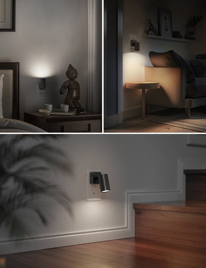 YANSUN 2-Pack 1W Dusk to Dawn Plug-in Night Lights Adjustable Cylinder Head 5000K Cool White Dimmable LED Night Lights for Bedroom Hallway Bathroom