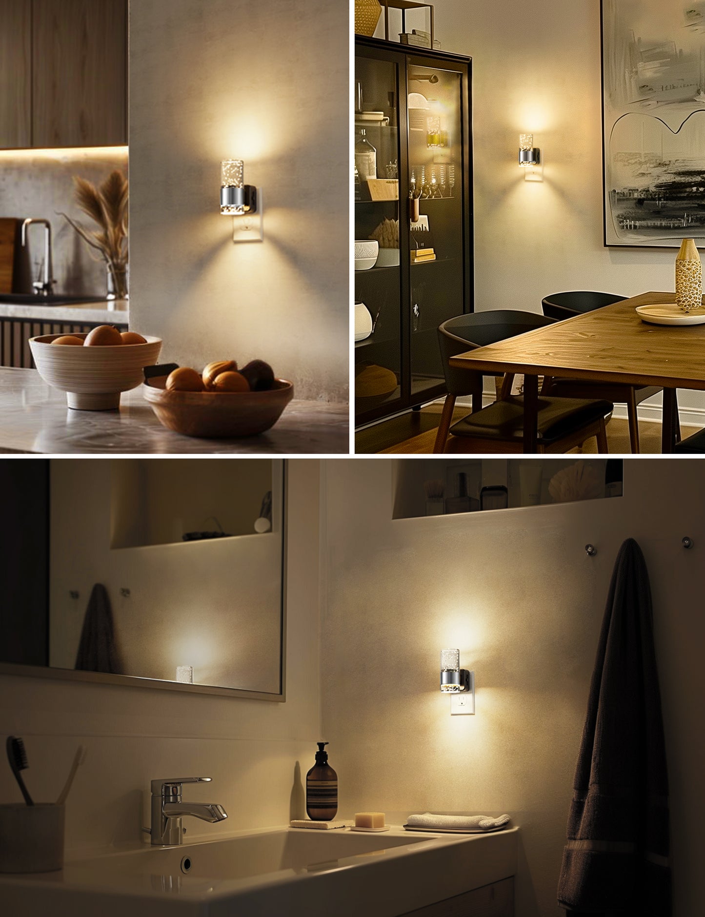 YANSUN 2-Pack Plug-in Dusk-to-Dawn Night Lights, Warm Glow 2700K, Sliding Dimmable, Wall Light Style, US 3-Prong Plug