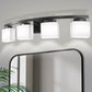 YANSUN 33.5 In. 4-Light Black Modern Square Vanity Light with Curved Arms and Milk White Glass Shades for Bathroom or Bedroom