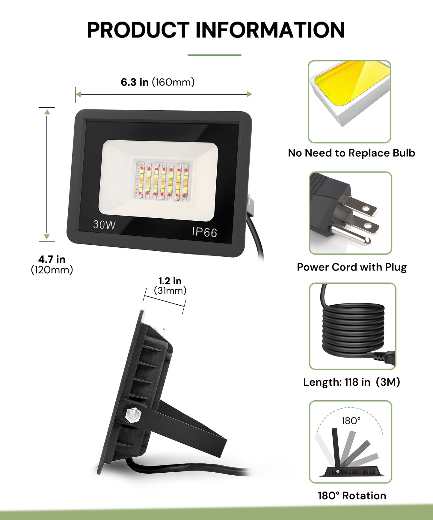 YANSUN 2-Pack RGBCW Light-Sensing Outdoor Flood Light, Black Graphene Housing, IP66 Waterproof, 120V, 3ft UL-Certified Power Cord