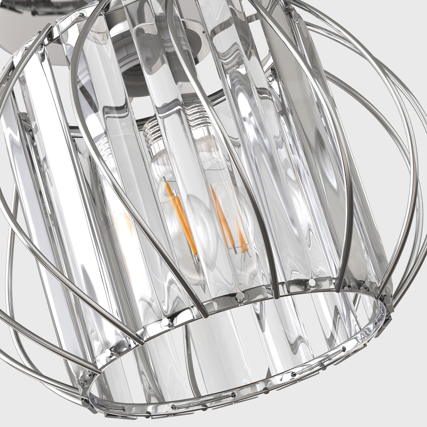 YANSUN 7 in. 1-Light Chrome Modern Crystal Semi Flush Mount Ceiling Light with Cage Design for Hallway, Entryway, or Bedroom