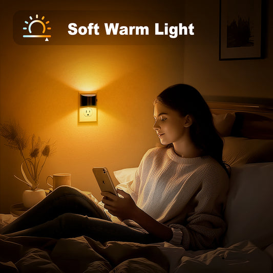 YANSUN 1-Watt Integrated LED Plug-In Semi-Crescent Wall-Like Night Light, Amber, Button Adjustable, Light Sensor, 2-Pack