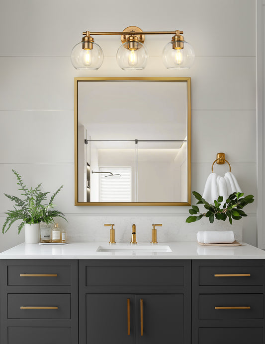 YANSUN 22 in. 3-Light Gold Bathroom Vanity Light Wall Sconce with Clear Glass Shades