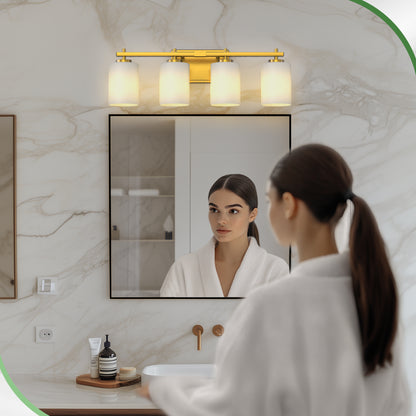 YANSUN 24 in. 4-Light KD-Style Vanity Light, ETL-Certified Copper Finish with Frosted Glass Shades, 120V Bathroom Wall Fixture