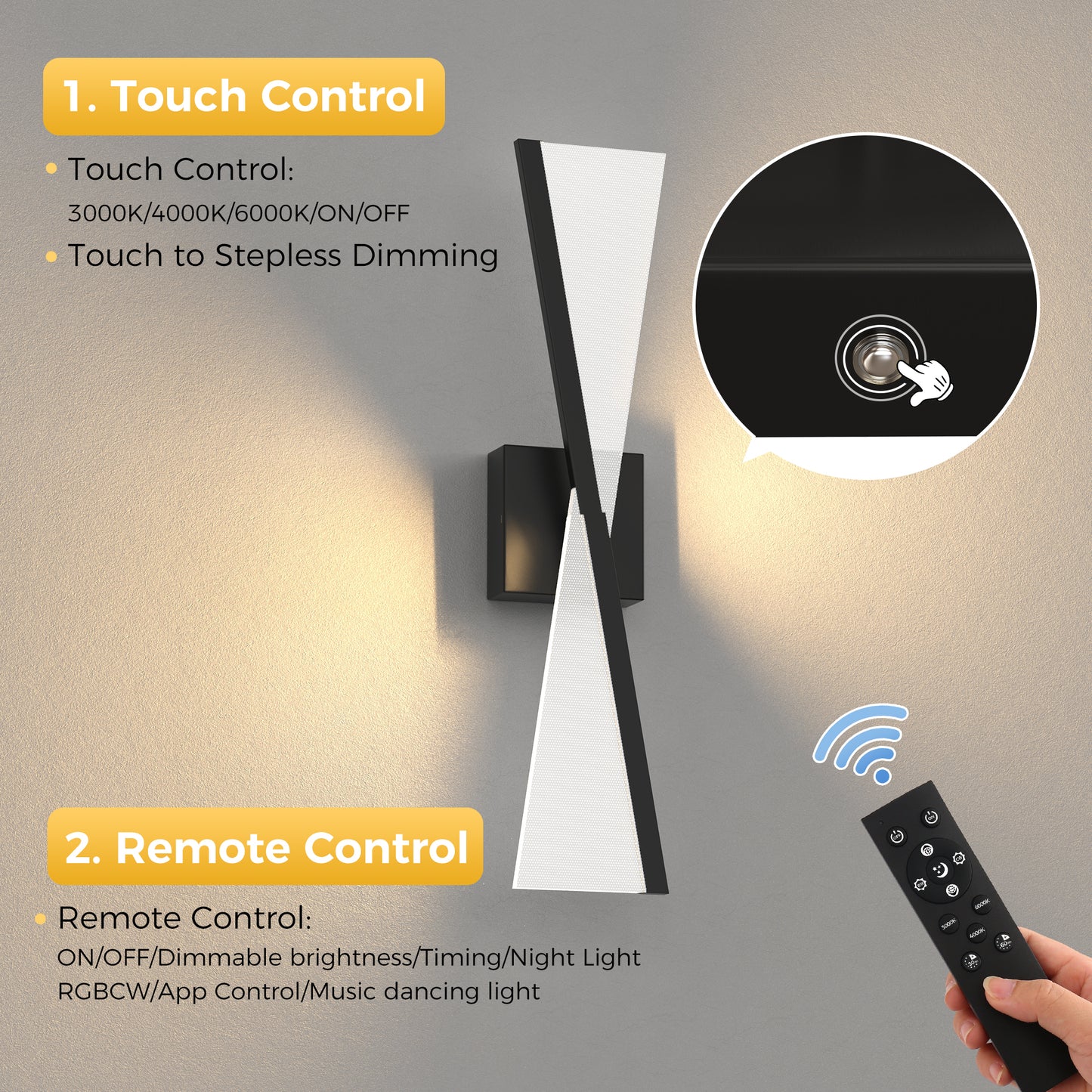 YANSUN 2-Pack Windmill Spot LED Wall Light, Built-in LED, 2700K-6000K, Sand Black Finish, Timer