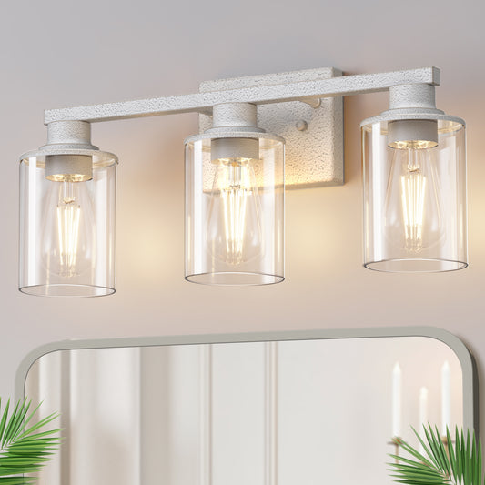 YANSUN 3-Light Vanity Mirror Light, 17-Inch Length, Hand-Finished White Rustic Finish, ETL Certified, E26 Sockets