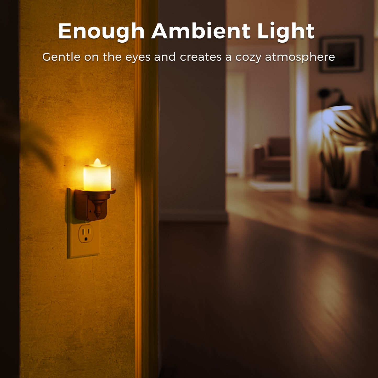 YANSUN 2-Pack 1W Plug-in Night Light with Amber 1600K, Dusk to Dawn Sensor, Slide Dimmer, Wood Grain Finish