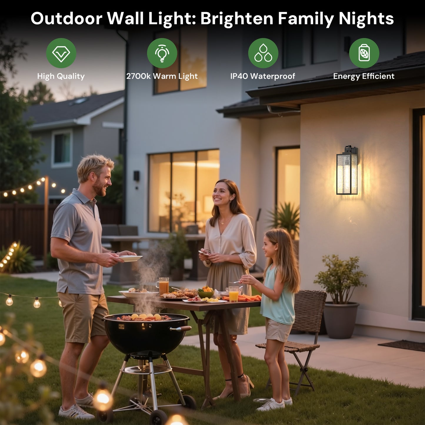 YANSUN 2-Pack Outdoor Wall Light with Dusk-to-Dawn Sensor, 18in Metal Fixture with Stone-Pattern Glass Shade, Upward Hook Design, E26 Base