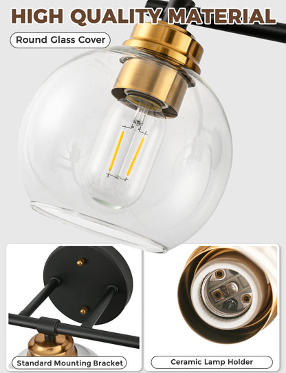 YANSUN 22 in. 3-Light Black and Gold for Bathroom Vanity Light with Clear Glass Shades Wall Sconce