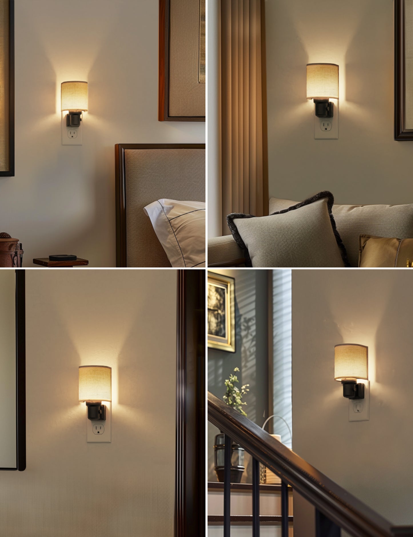 YANSUN 1-Pack 1W Plug-In Dimmable Night Light with Fabric Shade, Warm 2700K LED, Slide Dimmer, US 3-Prong Plug ???¡ì?C Black Base & Copper Finish Accent